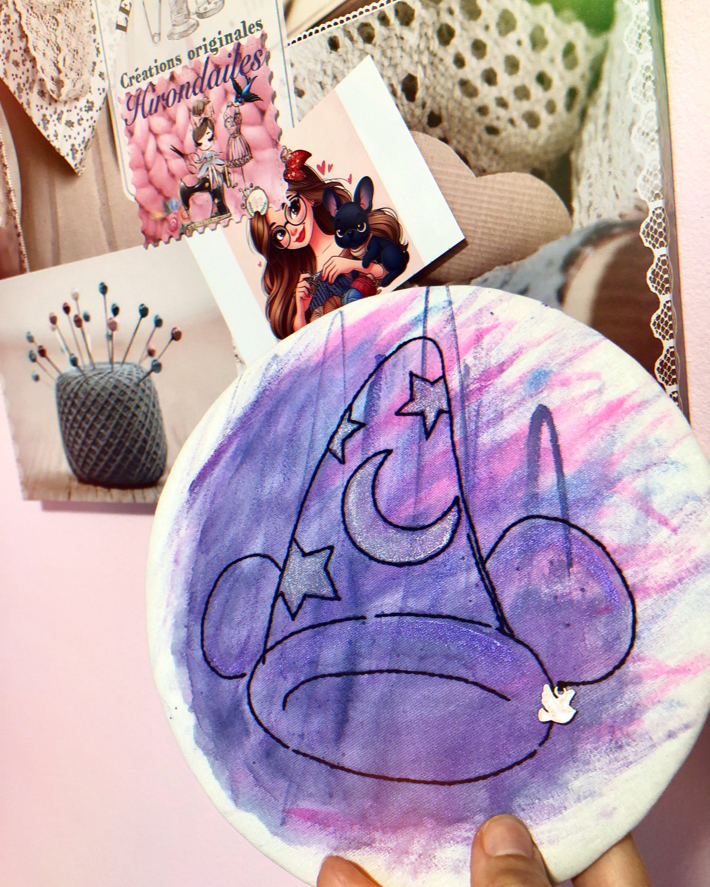 Broderie / aquarelle « chapeau sorcier »
