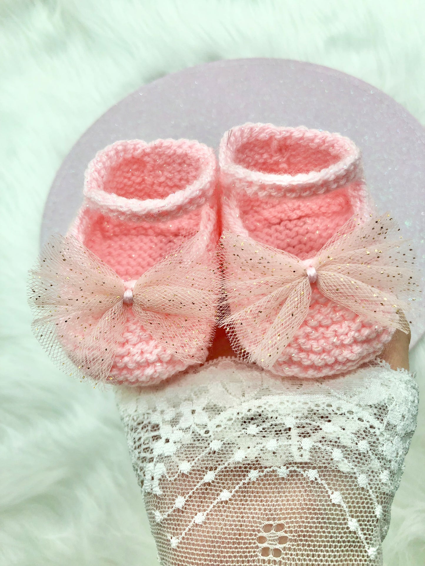 Chaussons/Ballerines roses au tricot