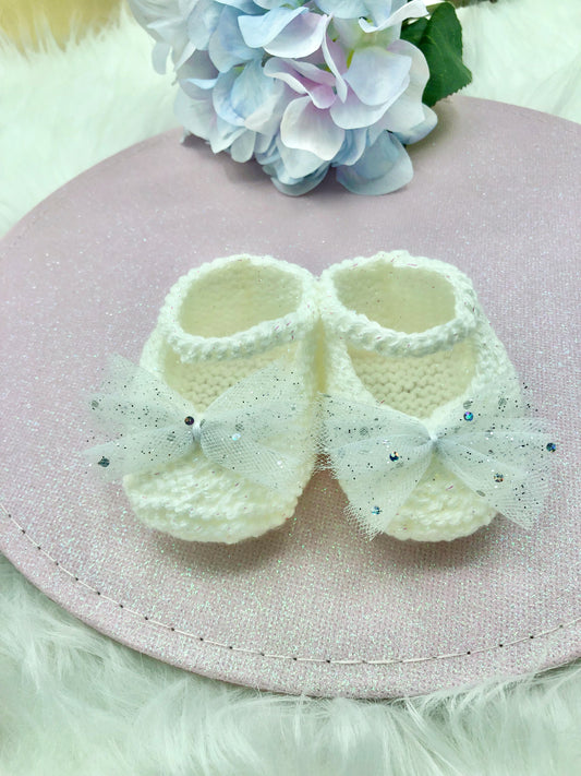 Chaussons/Ballerines blancs au tricot