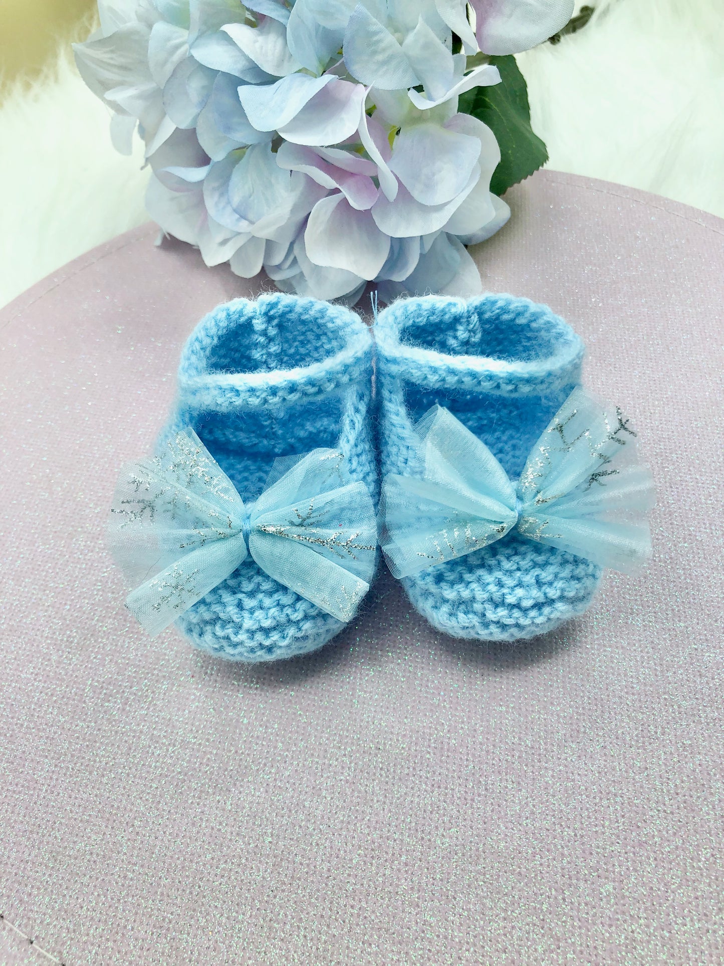 Chaussons/Ballerines bleus au tricot