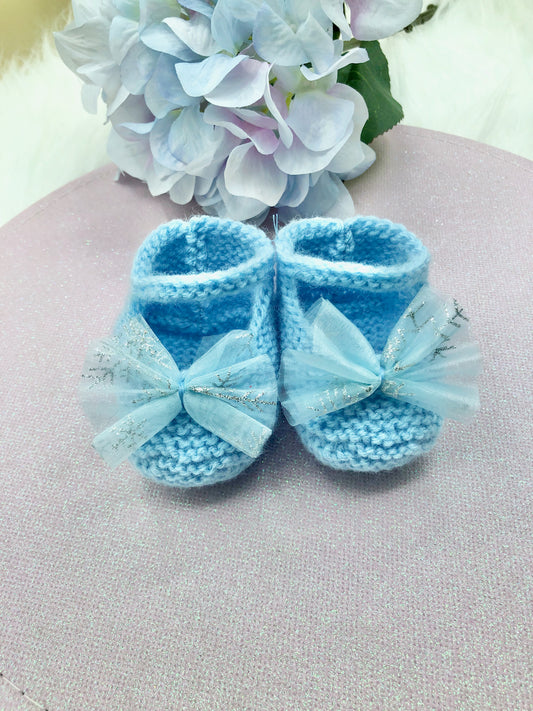 Chaussons/Ballerines bleus au tricot