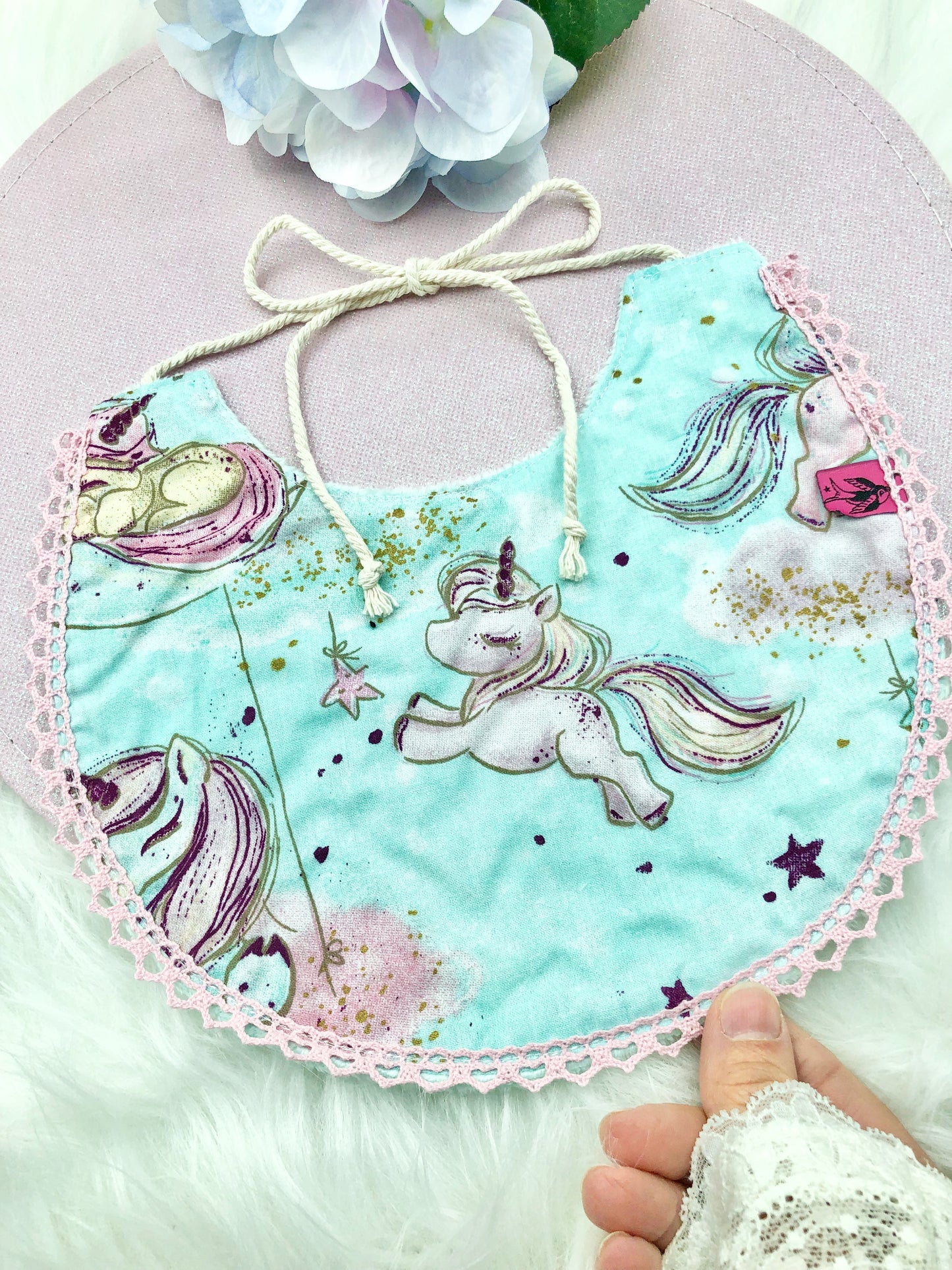 Bavoir "licorne" menthe