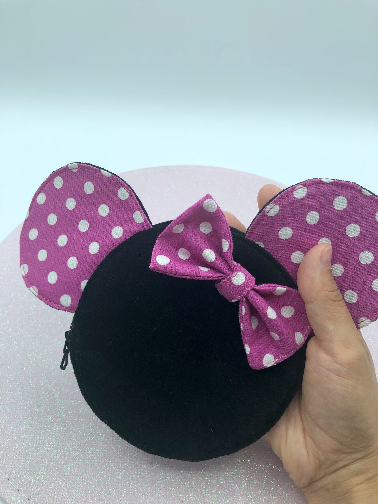 Porte-monnaie Mickey/Minnie ; pois fushias