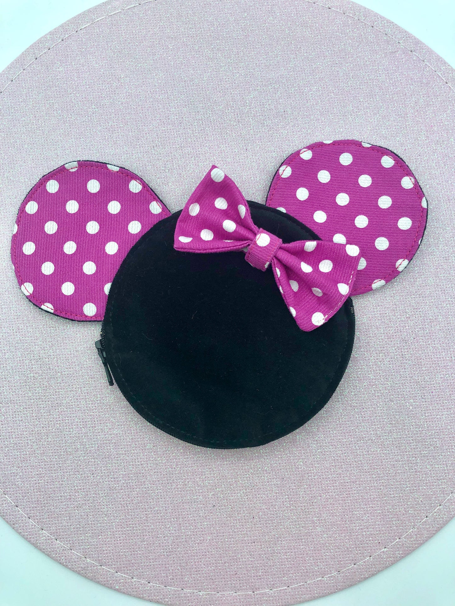Porte-monnaie Mickey/Minnie ; pois fushias