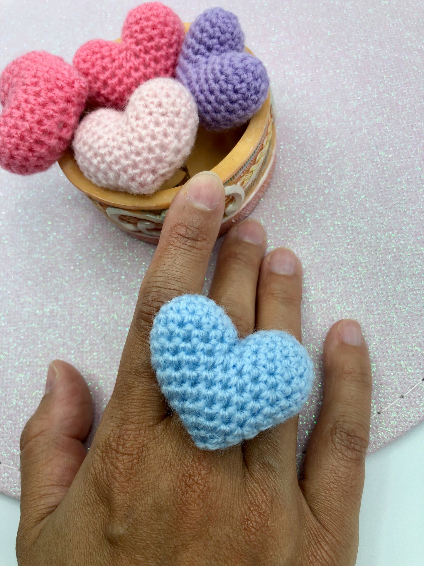 Bague coeur au crochet
