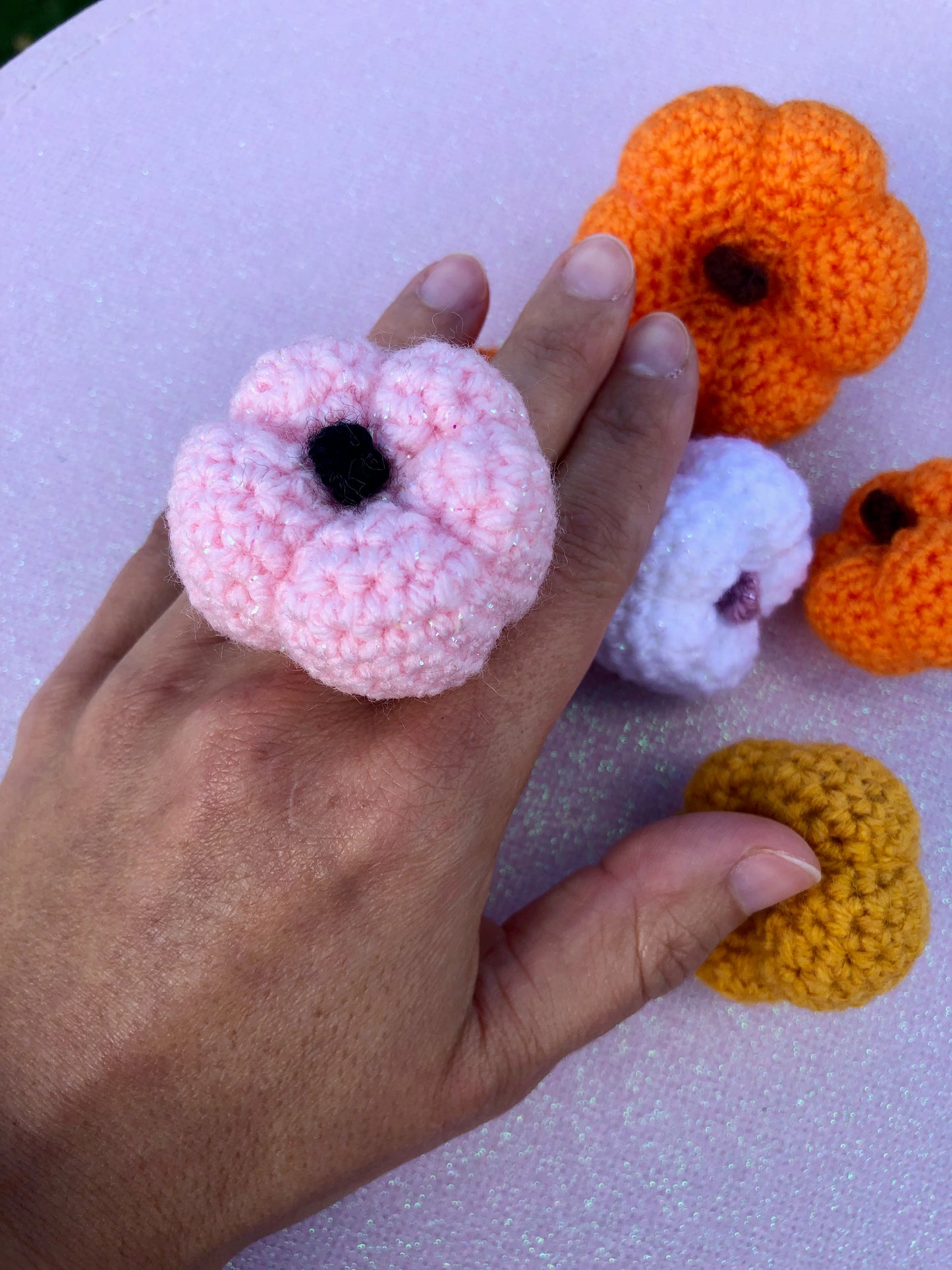 Bague citrouille au crochet