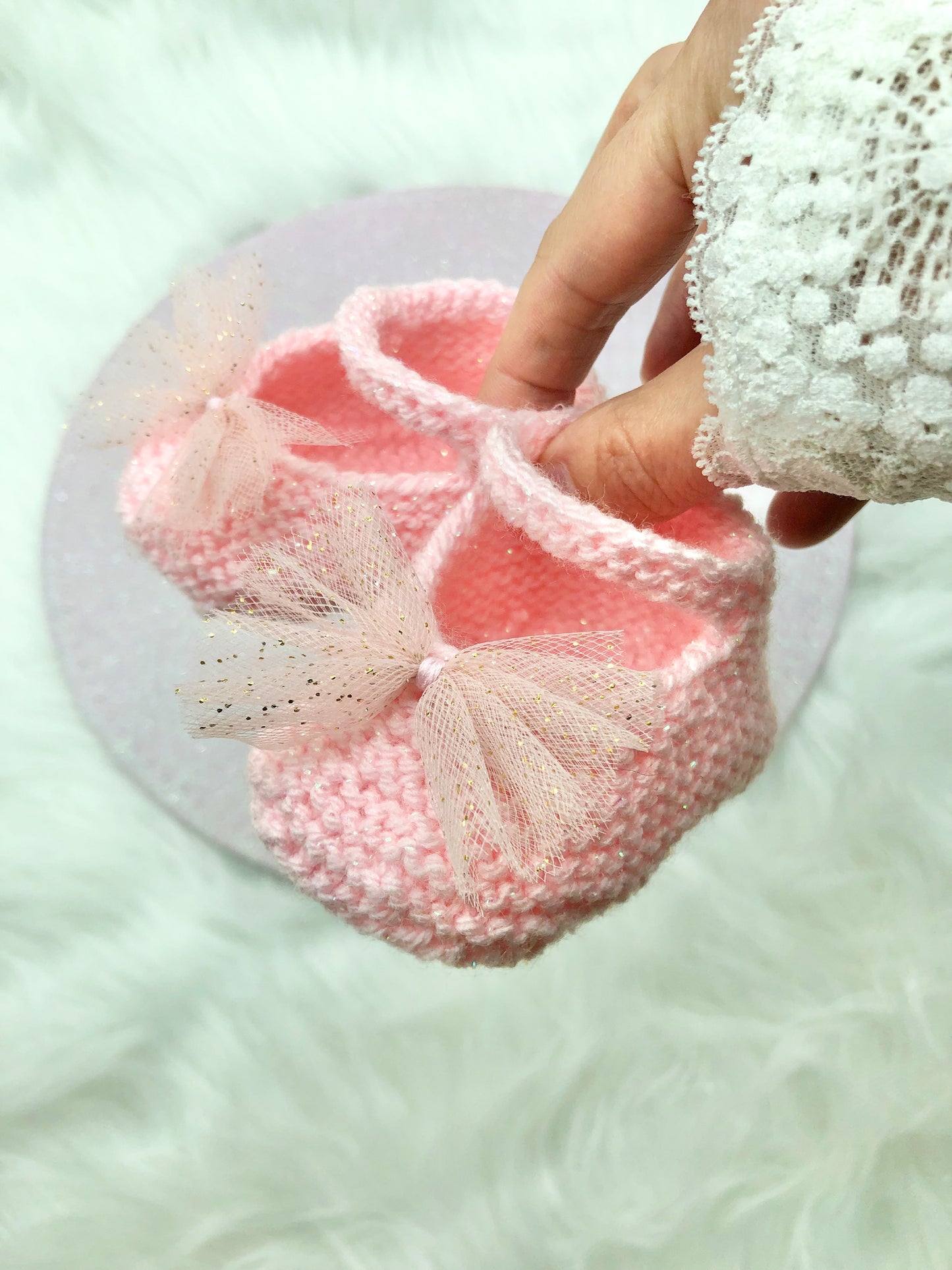 Chaussons/Ballerines roses au tricot