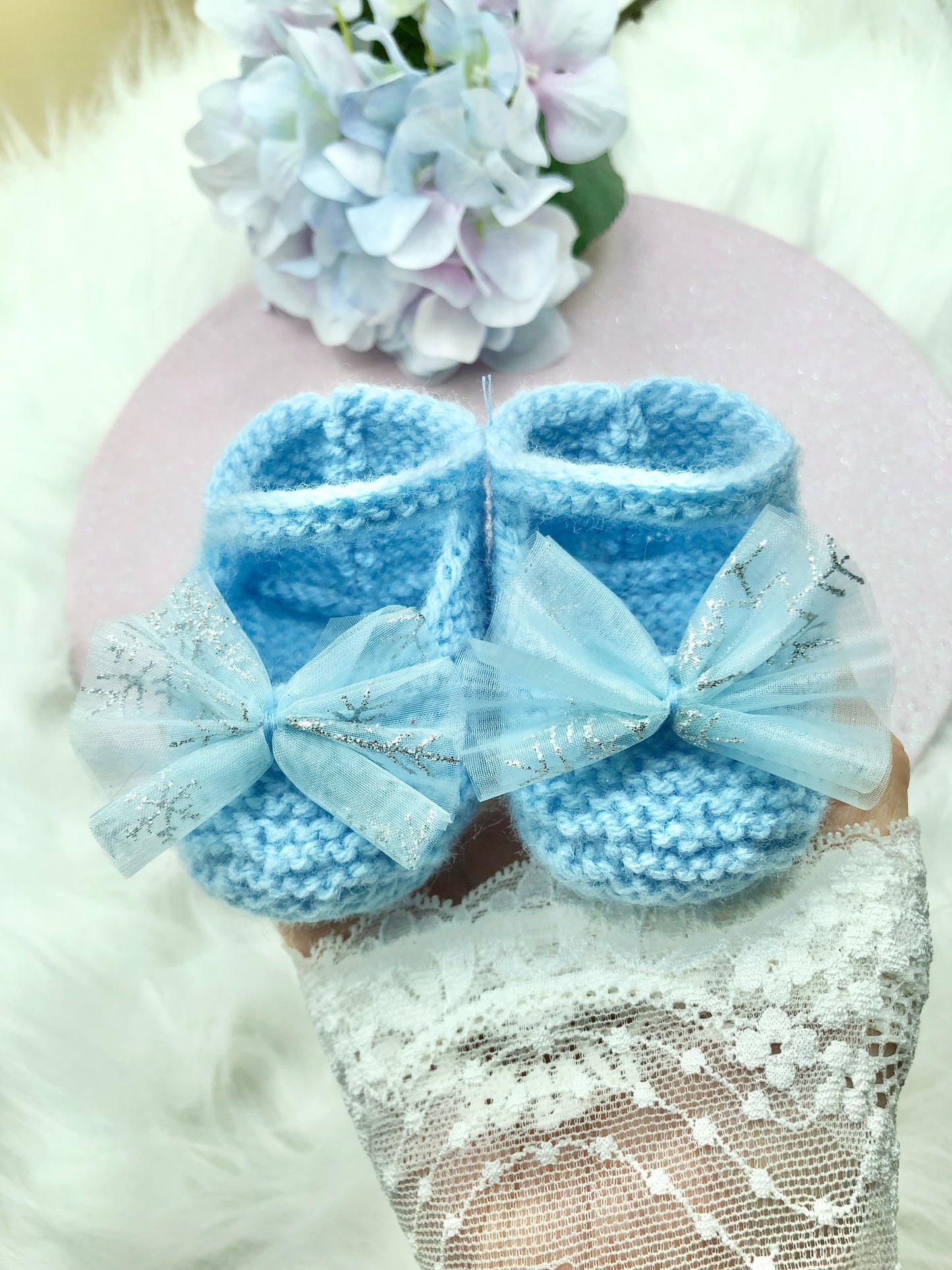 Chaussons/Ballerines bleus au tricot