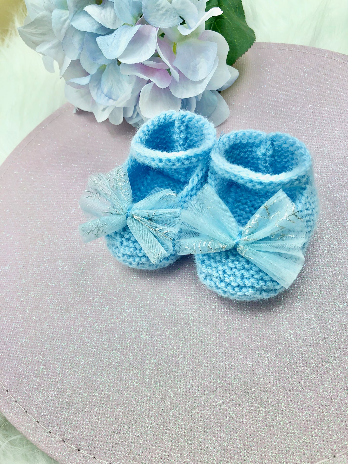 Chaussons/Ballerines bleus au tricot