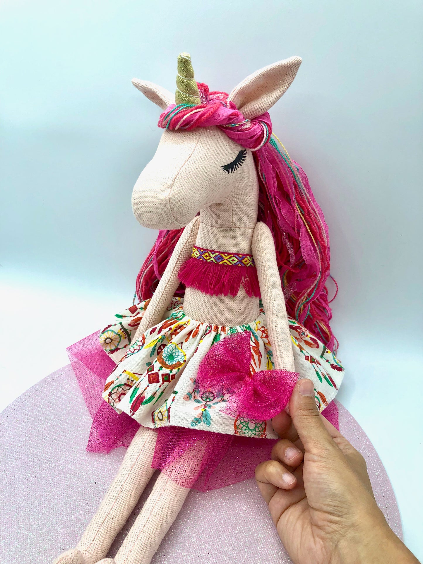 Poupée licorne rose "sioux"